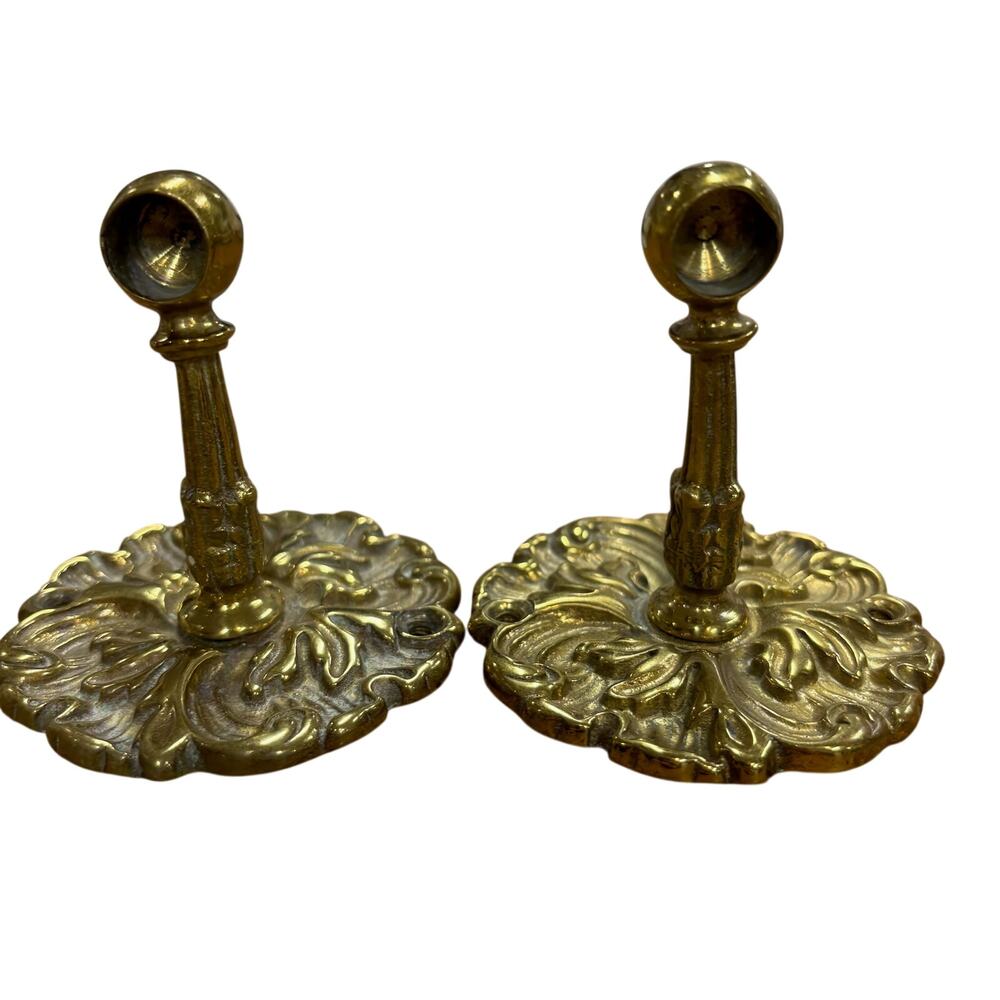 2 Vintage Ornate Gold Tone Towel Bar Bracket SOLID BRASS Traditional 3x3"